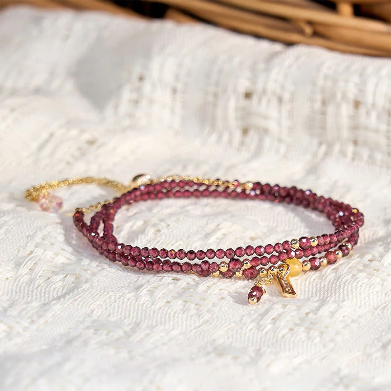 Buddha Stones Small Natural Garnet Passion Triple Wrap Bracelet