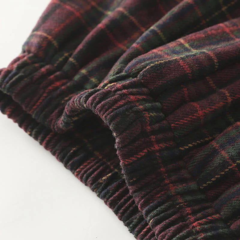 Buddha Stones Spring Fall Women's Plaid Pattern Cotton Skirt With Pockets
