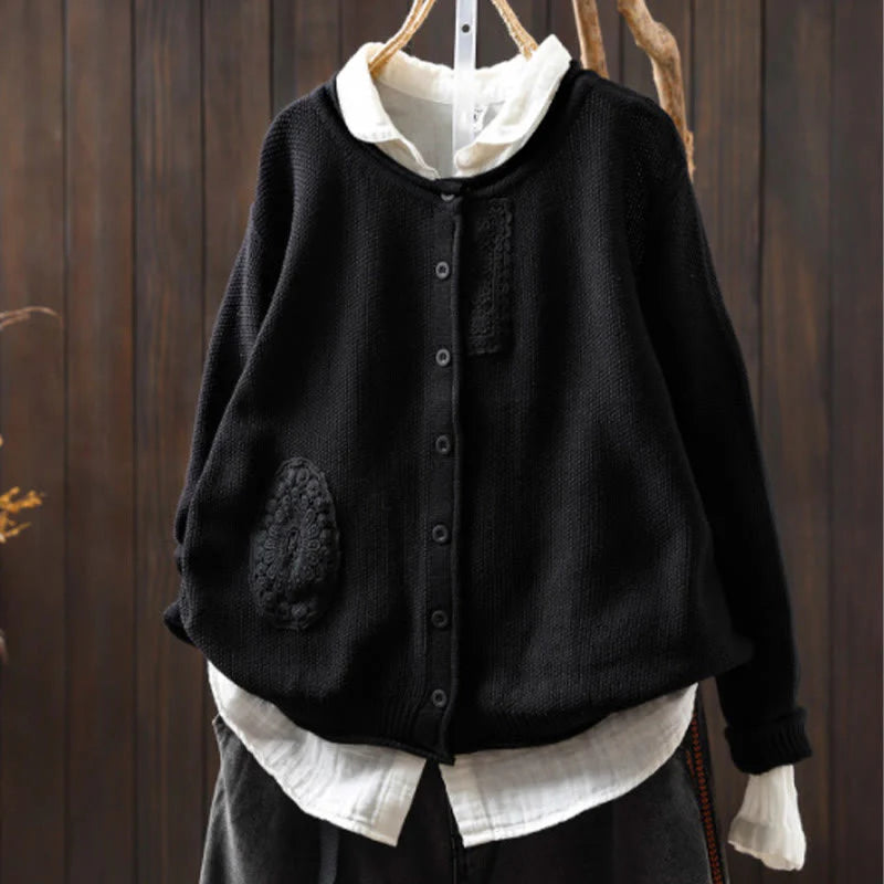 Buddha Stones Fall Floral Buttons Cotton Women's Long Sleeve Knitted Cardigan Sweater
