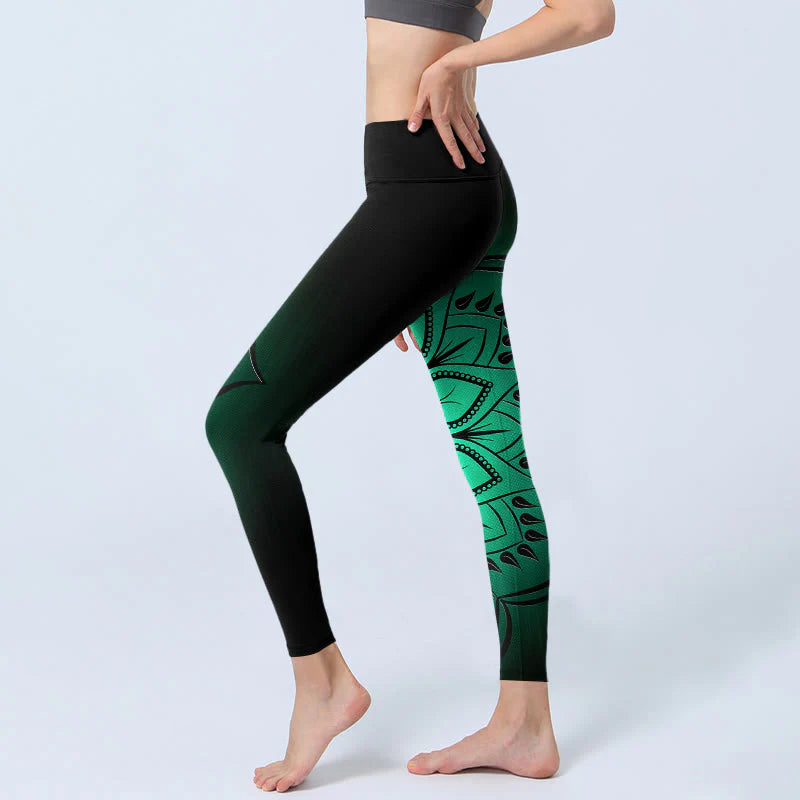 Buddha Stones Dark-Colored Mandala Pattern Gym Leggings Women's Yoga Pants