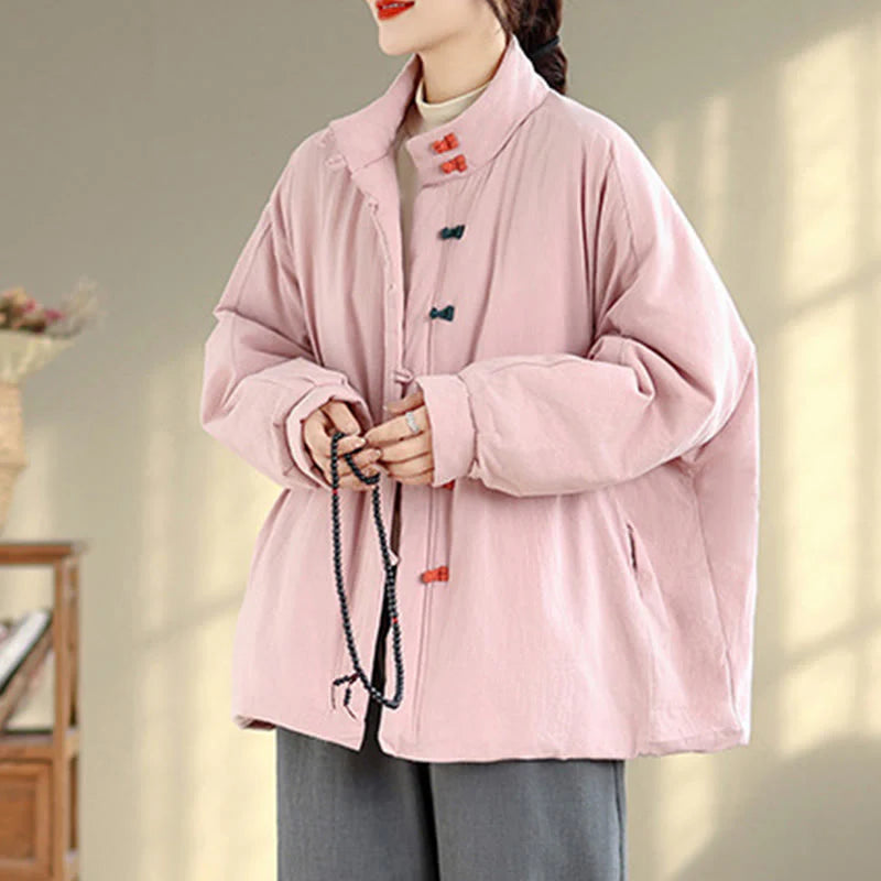 Buddha Stones Women's Winter Chinese Frog-Button Long Sleeve Cotton Thicken Jacket With Pockets