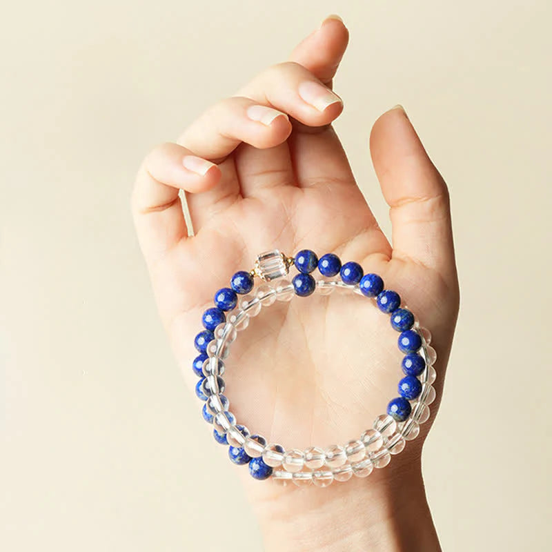 Buddha Stones Lapis Lazuli Clear Quartz Balance Beaded Bracelet