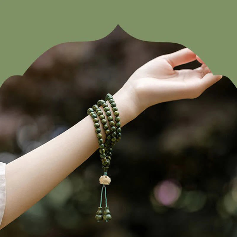 Buddha Stones 108 Mala Beads Green Sandalwood Boxwood Lotus Positive Bracelet (Extra 35% Off | USE CODE: FS35)