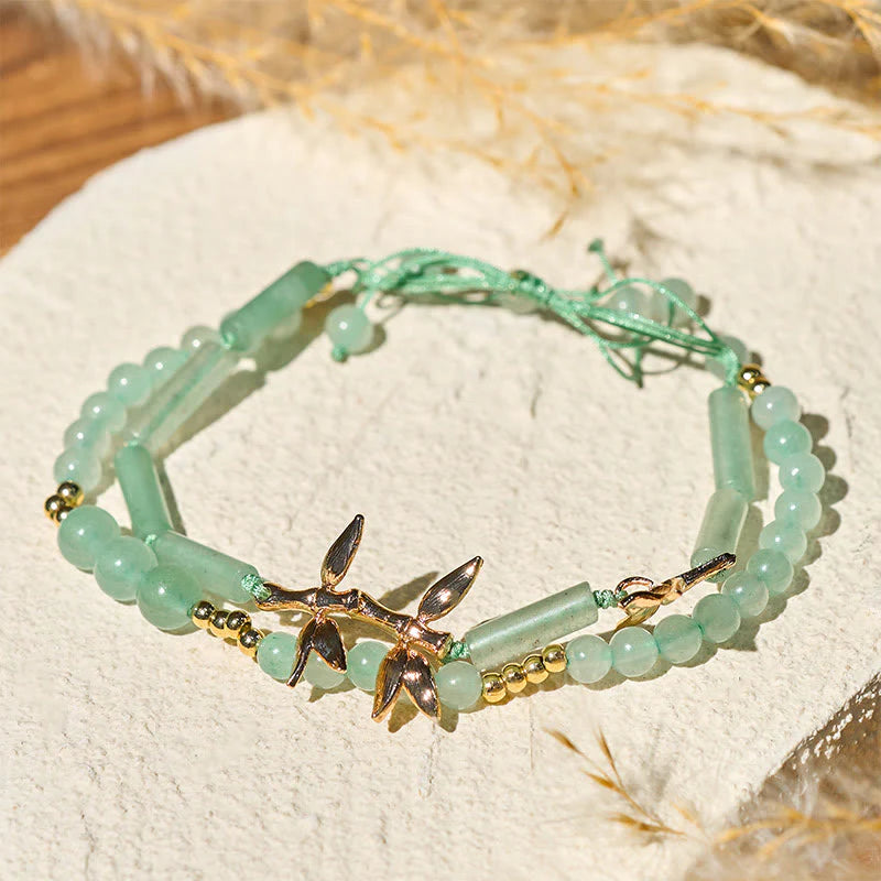 Buddha Stones Bamboo Design Double Layer Green Aventurine Strength Balance Bracelet