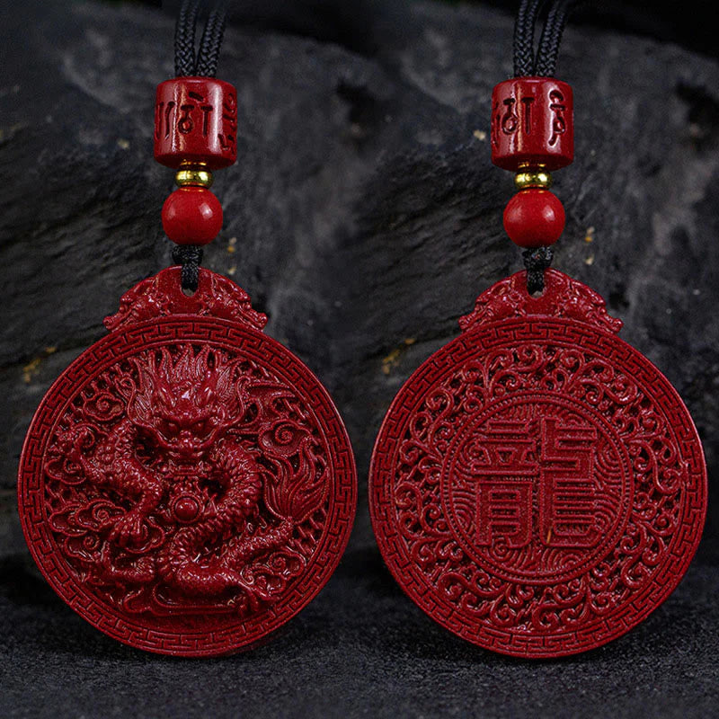 Buddha Stones Year of the Dragon Natural Cinnabar Dragon Protection Necklace Pendant