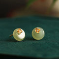 Buddha Stones Cyan Jade 925 Sterling Silver Flower Harmony Earrings