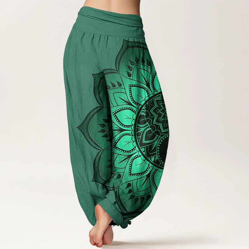 Buddha Stones Cotton Symmetrical Mandala Pattern Women's Elastic Waist Harem Pants