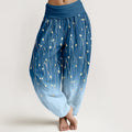 Buddha Stones Branches Leaves Pattern Gradient Women's Elastic Waist Pure Cotton Harem Pants