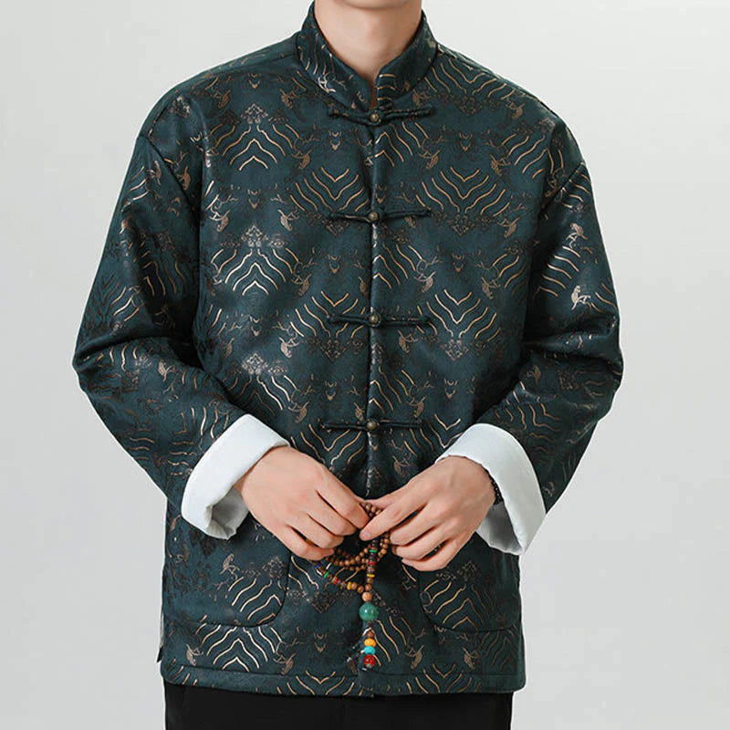 Buddha Stones Frog-Button Chinese Tang Suit Wave Shape Long Shirt Men Jacket Clothing (Extra 30% Off | USE CODE: FS30)