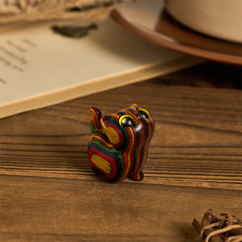 Buddha Stones Carved Cute Kitten Rainbow Eucalyptus Reduce Stress Decoration