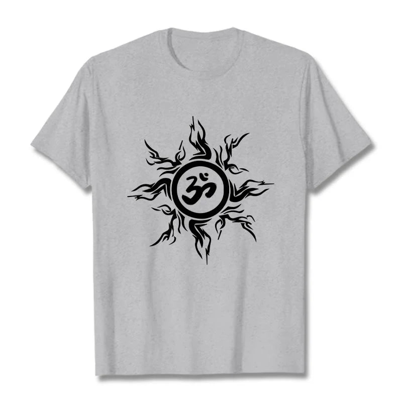 Buddha Stones Sunburst Pattern Surrounding An Om Symbol Pattern Cotton Tee T-shirt