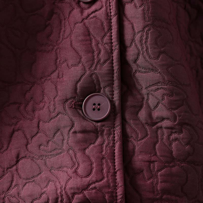 Buddha Stones Fall Buttons Long Sleeve Mid-length Jacquard Cotton Women's Jacket With Pockets