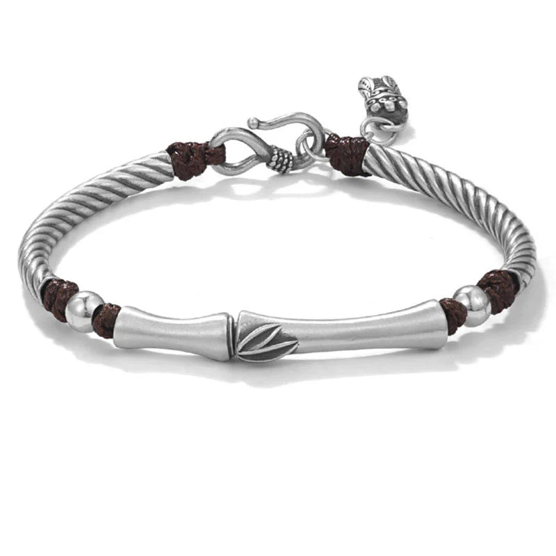 Buddha Stones 999 Sterling Silver Bamboo Pattern Cicada Luck Wealth Bracelet