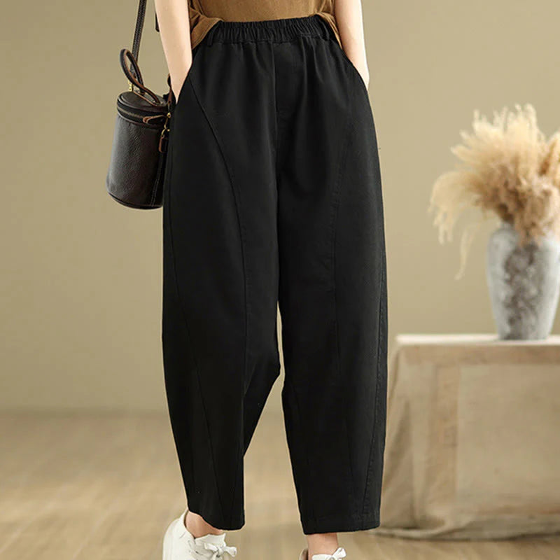 Buddha Stones Casual Elastic Waist Women's Polyester Harem Pants With Pockets