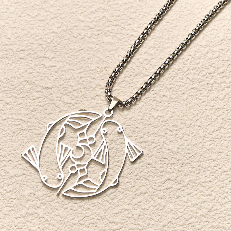 Buddha Stones Vintage Koi Fish Hollow Design Stainless Steel Luck Necklace Pendant