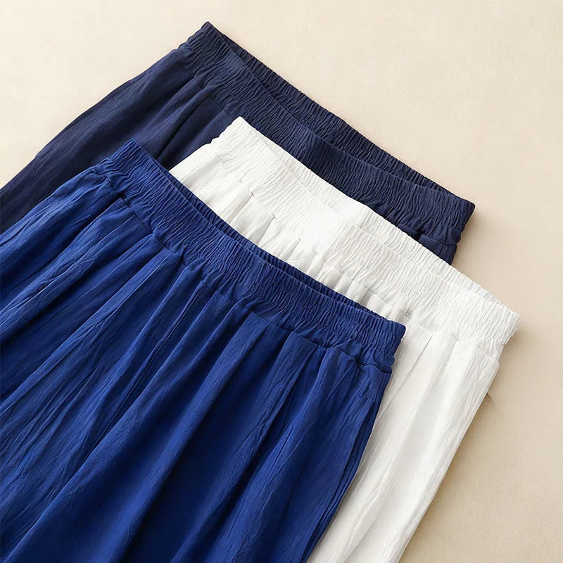 Buddha Stones Commute Solid Color Women's Harem Elastic Waist Cotton 7-8 Length Pants With Pockets