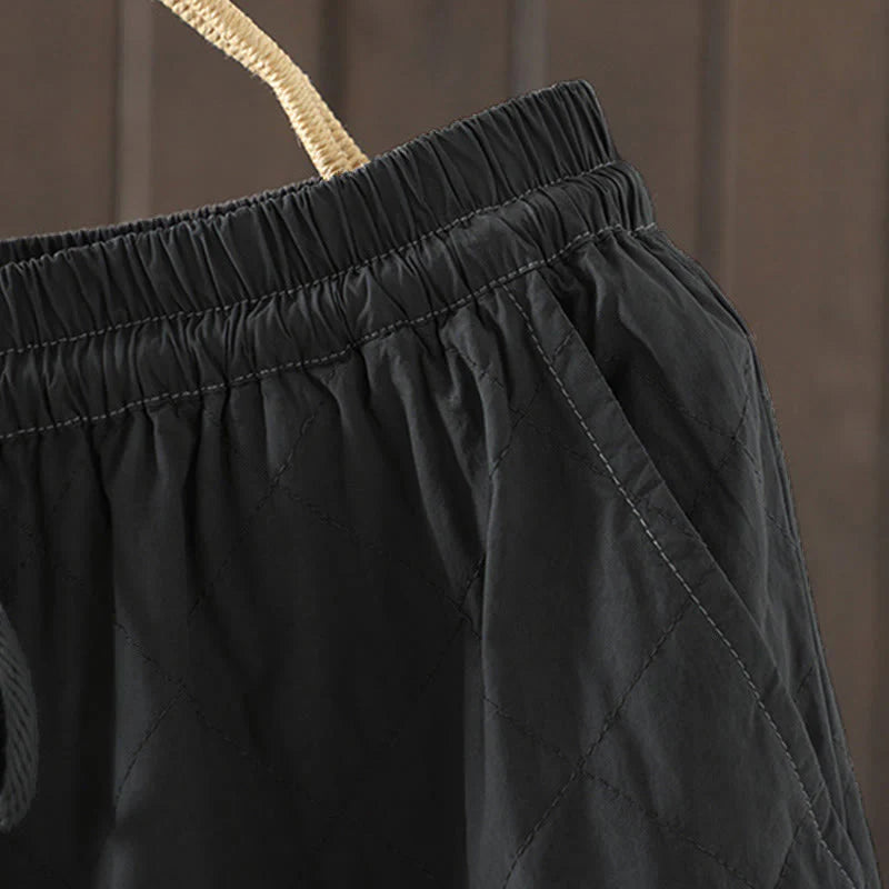 Buddha Stones Rhombus Pattern Cotton Polyester Thick Women's Pants With Pockets