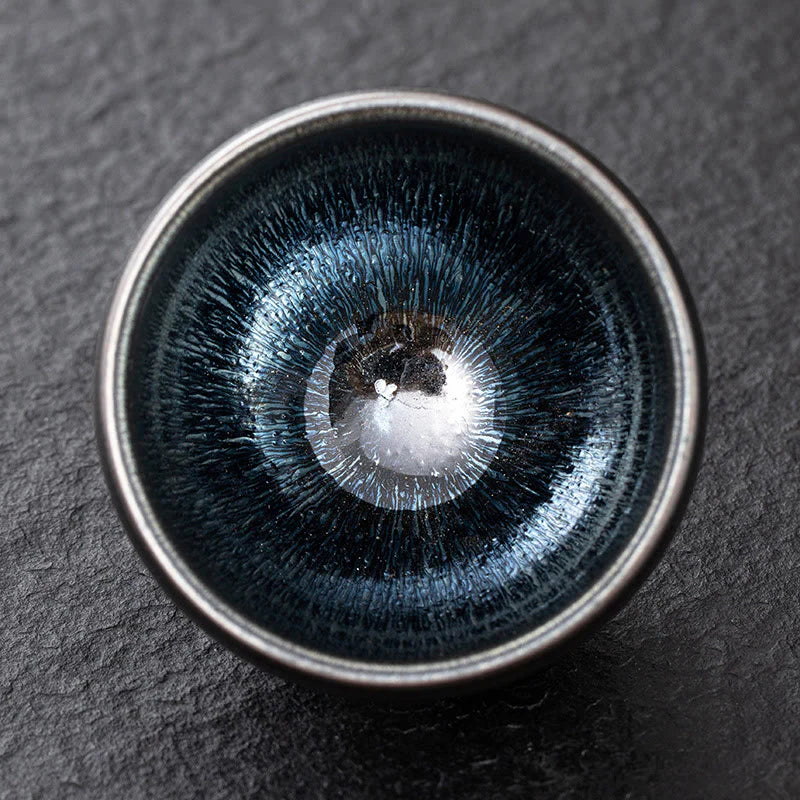 Buddha Stones Vintage Chinese Silver Blue Jianzhan Kiln Change Porcelain Teacup Kung Fu Tea Cup