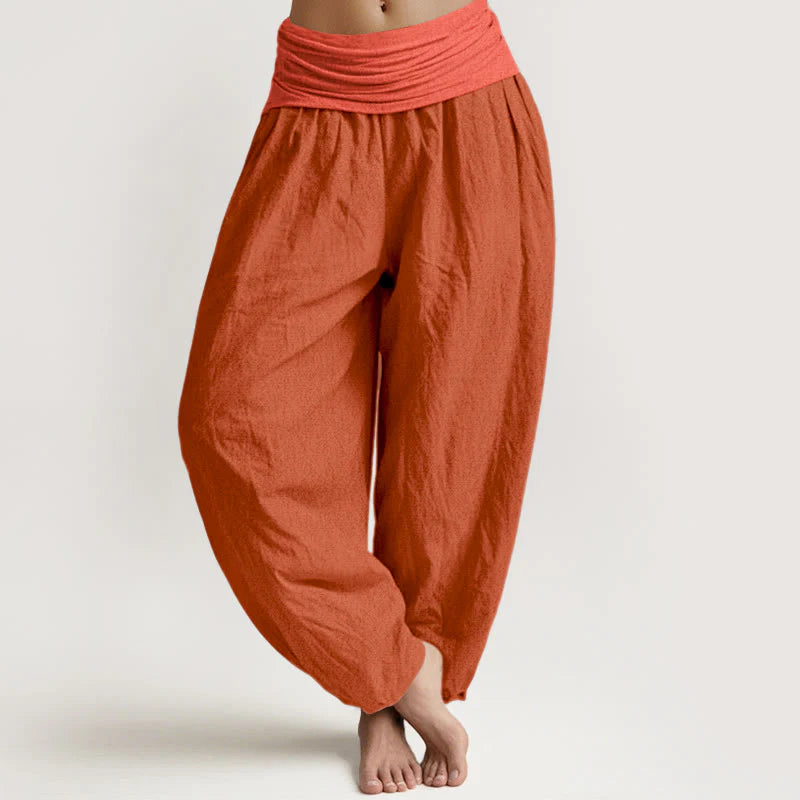Buddha Stones Orangered Women's Pure Cotton Elastic Waist Harem  Pants