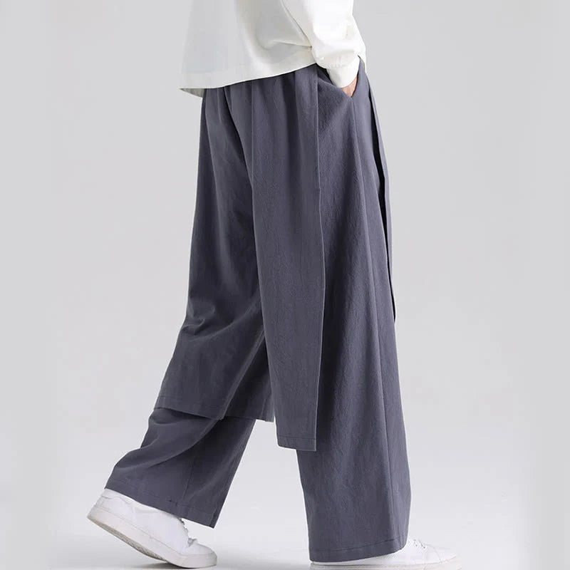 Buddha Stones Plain Patchwork Design Men's Cotton Pants With Pockets