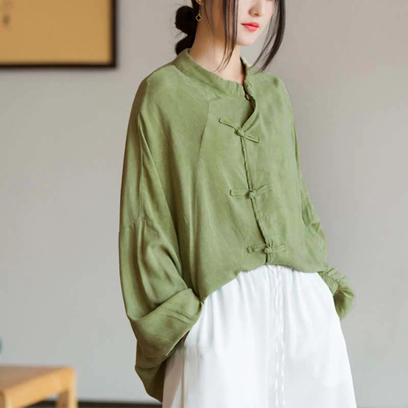 Buddha Stones Frog-Button Long Sleeve Shirt Zen Tai Chi Meditation Top Hanfu Clothing Jacket