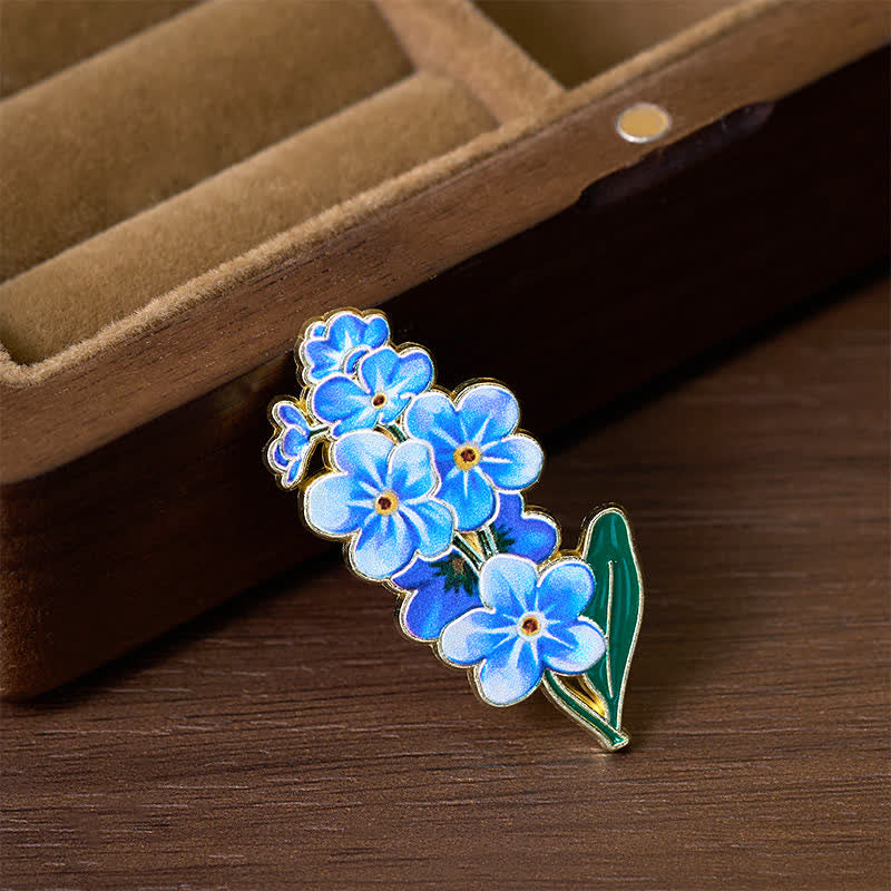 Buddha Stones Small Forget-Me-Not Corn Poppy Lily of the Valley Hydrangea Lupine Copper Brooch