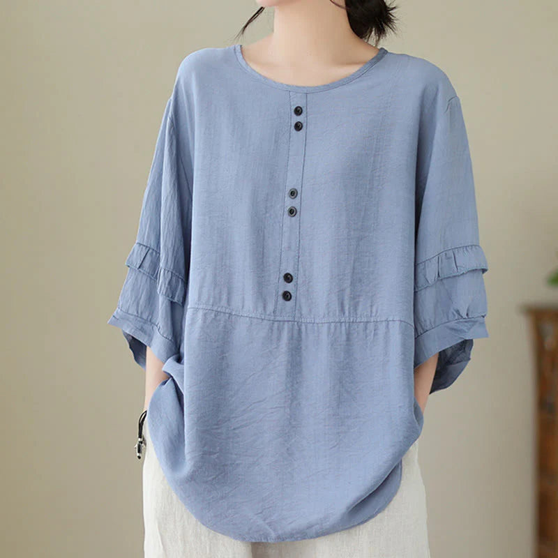 Buddha Stones Casual Summer Plain Crew Neck Women's Polyester Short Sleeve T-shirt