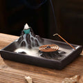 Buddha Stones Mountains Flowing Water Ceramic Blessing Backflow Incense Burner