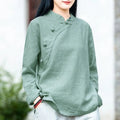 Buddha Stones Oblique Collar Knot button Loose Linen Clothing