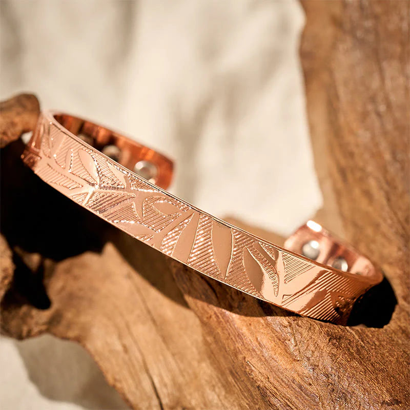 Buddha Stones Rose Flower Pattern Copper Balance Luck Open Cuff Bracelet Bangle
