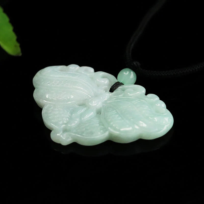 Buddha Stones Jade Butterfly Prosperity Necklace Pendant