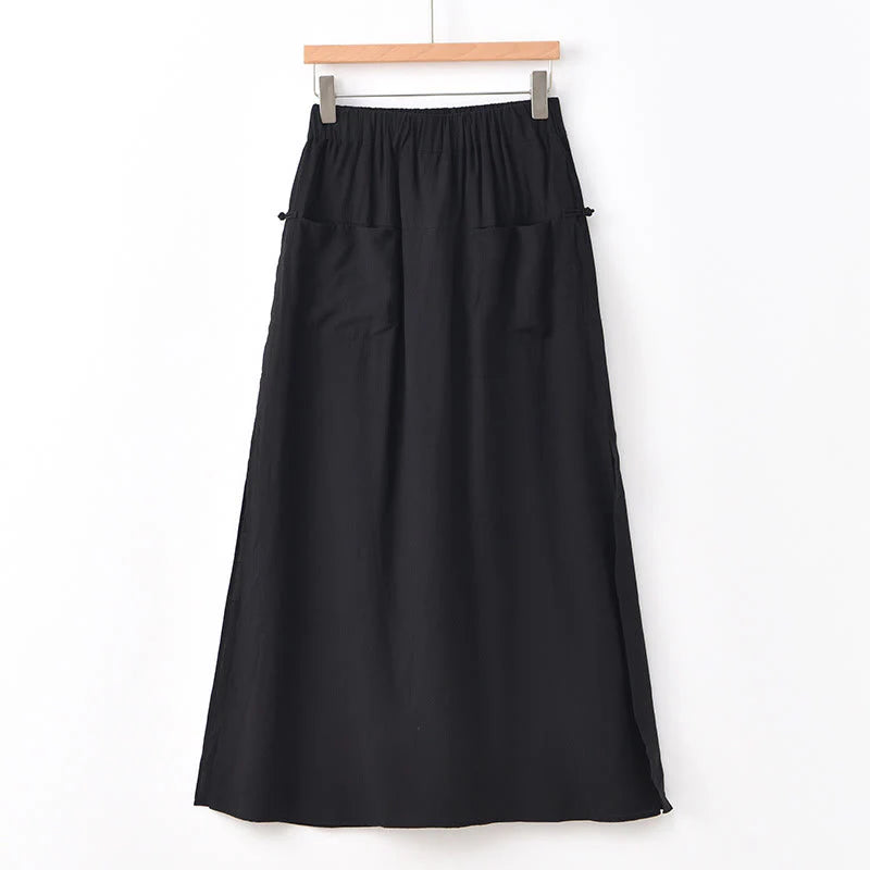Buddha Stones Solid Color Hem Slit Design Women's Skirt Pants With Pockets