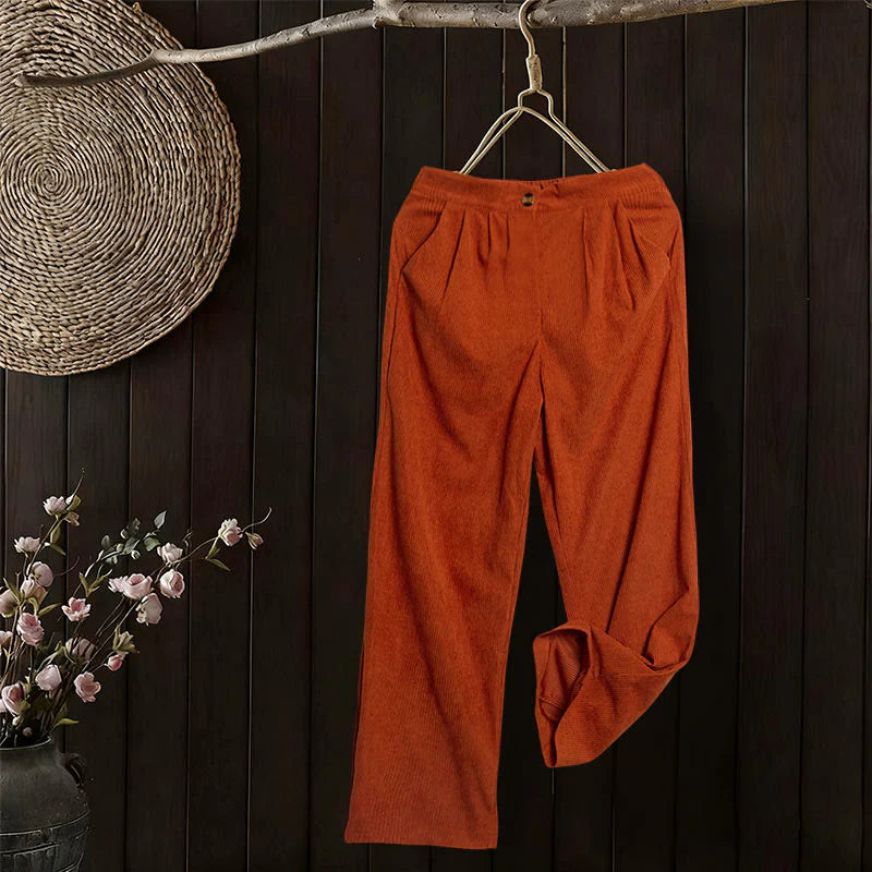 Buddha Stones Casual Corduroy Straight-leg Women's Pants With Pockets