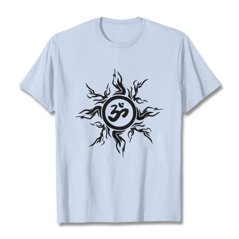 Buddha Stones Sunburst Pattern Surrounding An Om Symbol Pattern Cotton Tee T-shirt