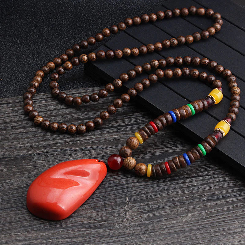 Buddha Stones Tibetan Wenge Wood Bodhi Seed Agate Balance Peace Necklace Pendant (Extra 40% Off | USE CODE: FS40)