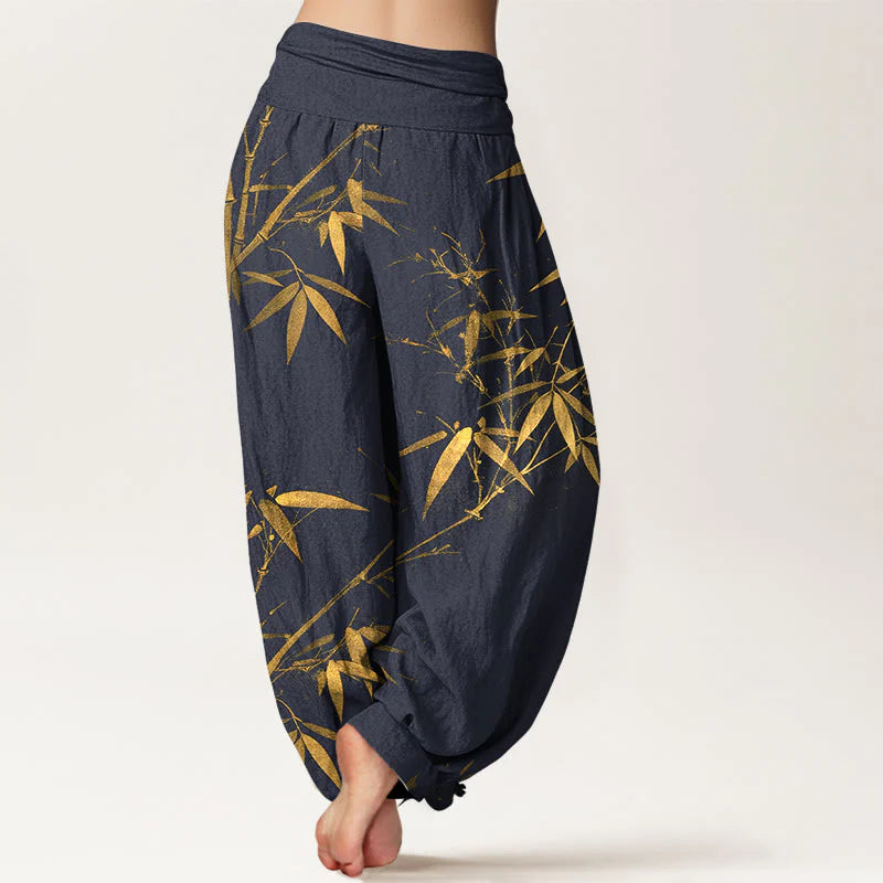 Buddha Stones Pure Cotton Classical Bamboo Pattern Women's Elastic Waist Harem Pants