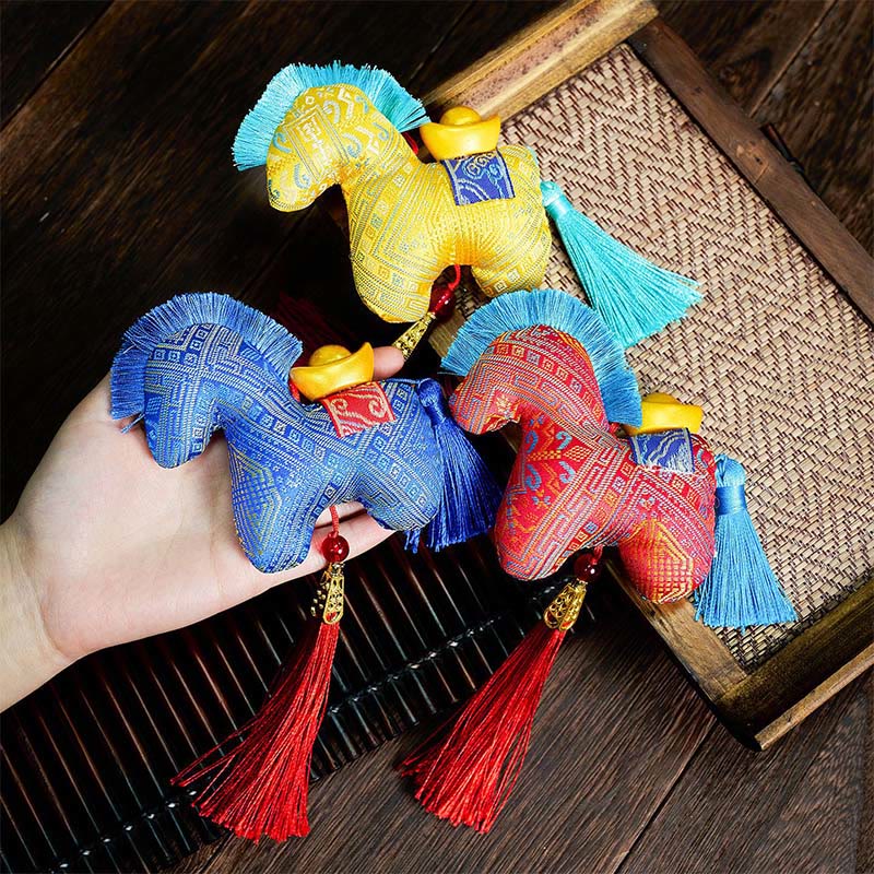 Buddha Stones Year Of The Horse Red String Embroidery Ingot Tassel Decoration