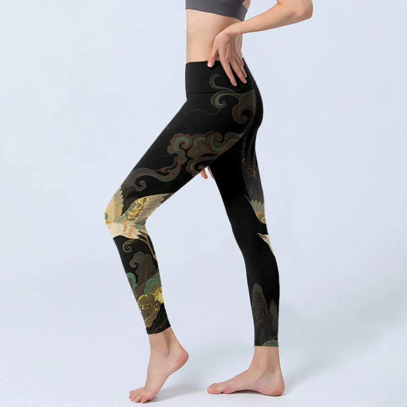 Buddha Stones Soaring Phoenix Cloud Pattern Print Gym Leggings Women's Yoga Pants