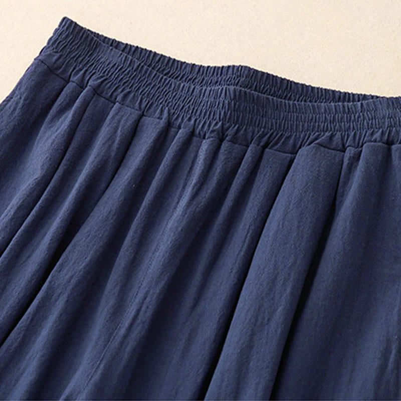 Buddha Stones Commute Solid Color Women's Harem Elastic Waist Cotton 7-8 Length Pants With Pockets
