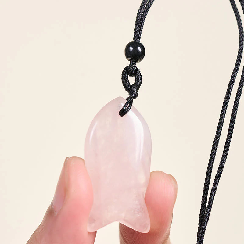 Buddha Stones Koi Fish Pink Crystal Indian Agate Amethyst Topaz Red Jasper Success Warmth Necklace Pendant