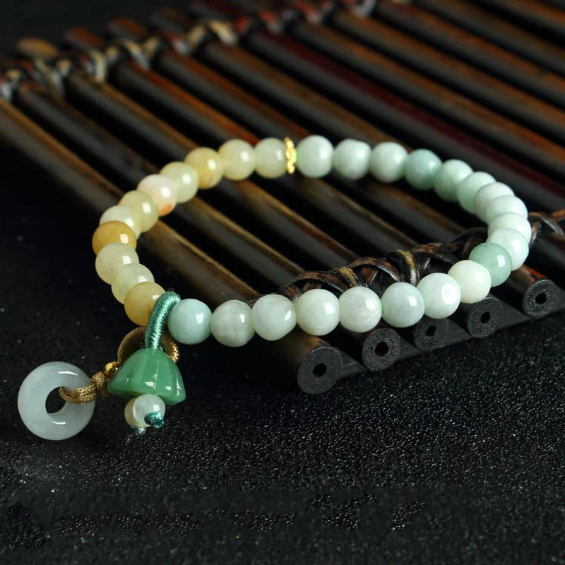 Buddha Stones Jade Quartzite Peace Buckle Lotus Pod Charm Luck Abundance Bracelet