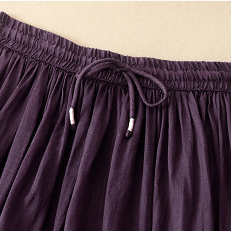 Buddha Stones Summer Solid Color Elastic Waist Drawstring Women's Skirt