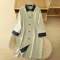 Buddha Stones Fall Lapel Buttons Patchwork Design Women's Cotton Long Sleeve Coat With Pockets