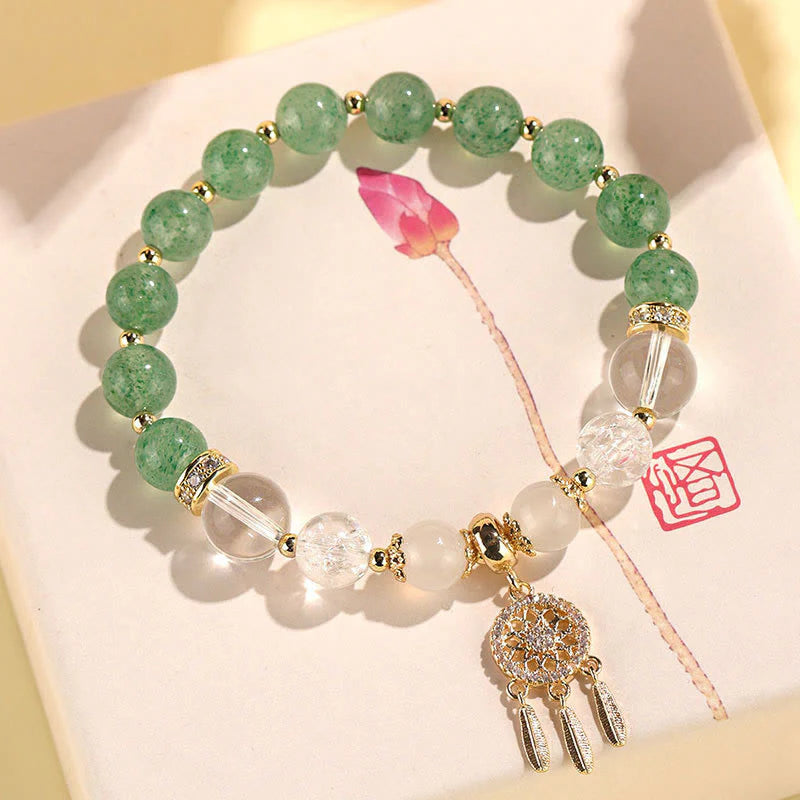 Buddha Stones Green Strawberry Quartz Amethyst Crystal Dreamcatcher Healing Bracelet