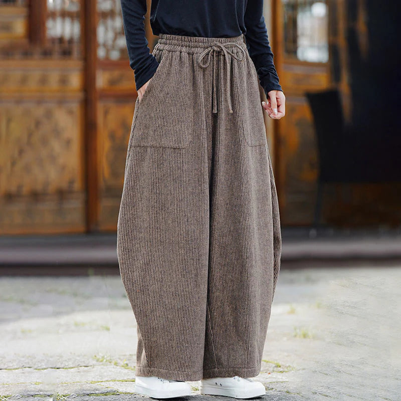 Buddha Stones Winter Men's Pure Color Drawstring Design Cotton High Waist Pants With Pockets