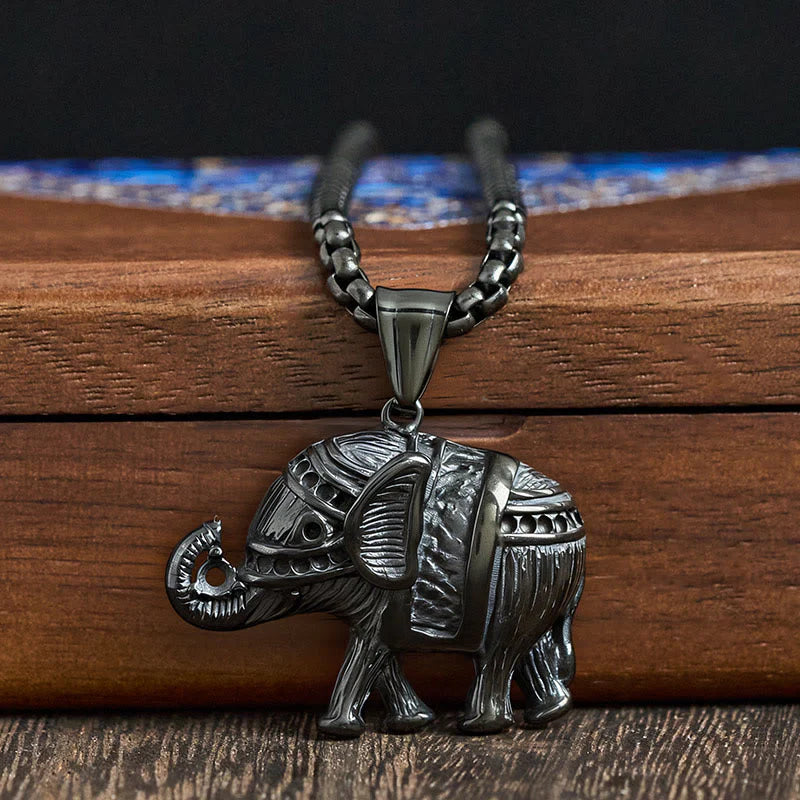 Buddha Stones Titanium Steel Elephant Strengthen Necklace Pendants