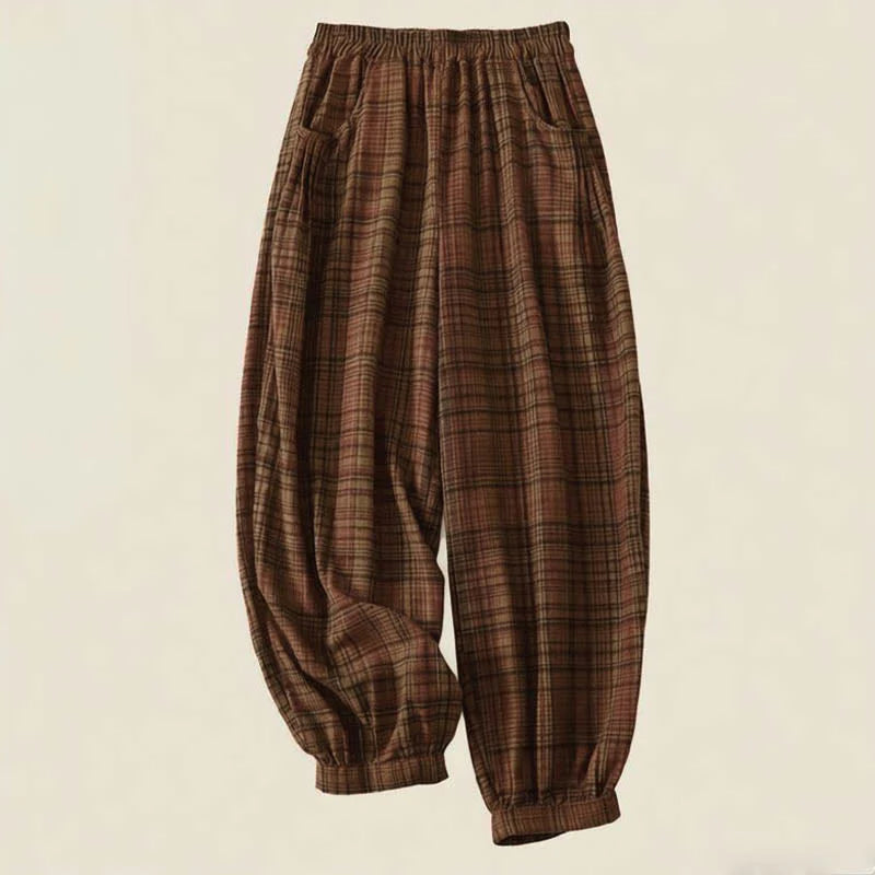 Buddha Stones Spring Plaid Design Women's Harem 7-8 Length Pants With Pockets