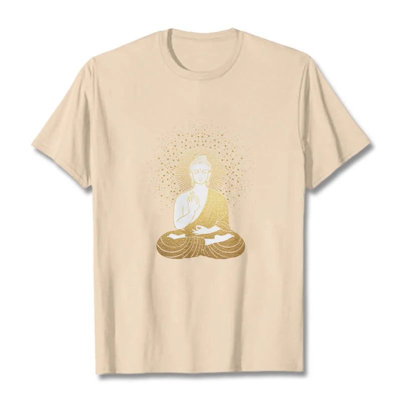 Buddha Stones Golden Meditation Buddha With Golden Aura Tee T-shirt