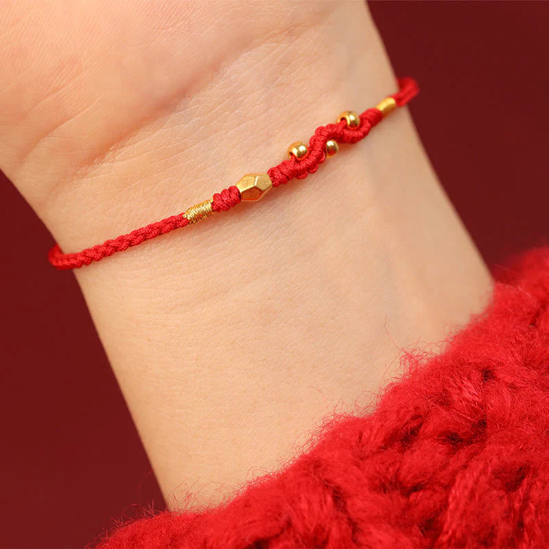 Buddha Stones 999 Gold Year of the Snake Mini Gold Bead Handmade Luck Protection Braided Bracelet (Extra 30% Off | USE CODE: FS30)