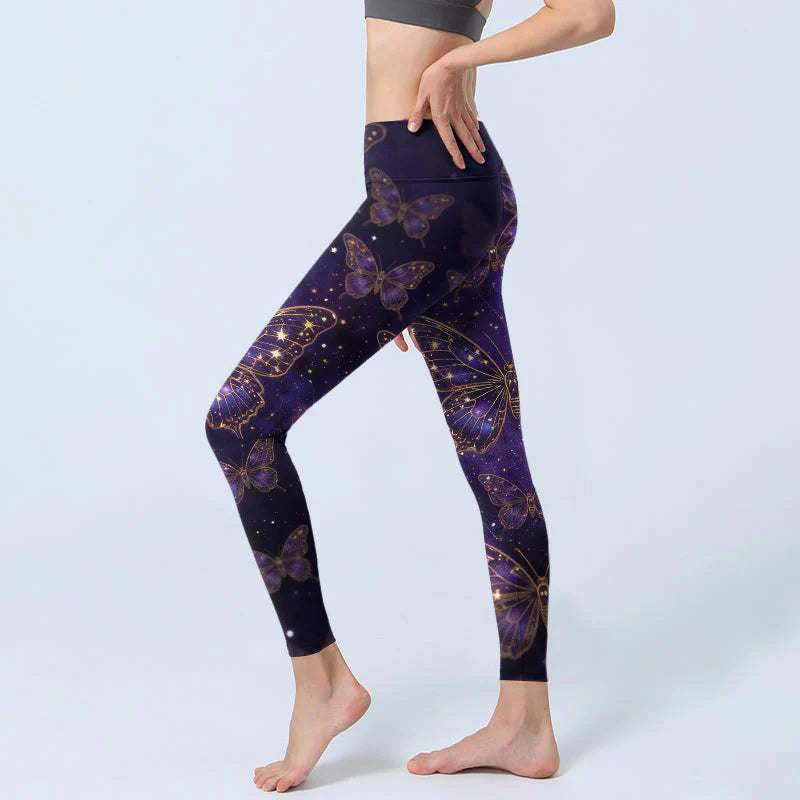 Buddha Stones Romantic Style Butterfly Pattern Print Gym Leggings Women's Yoga Pants